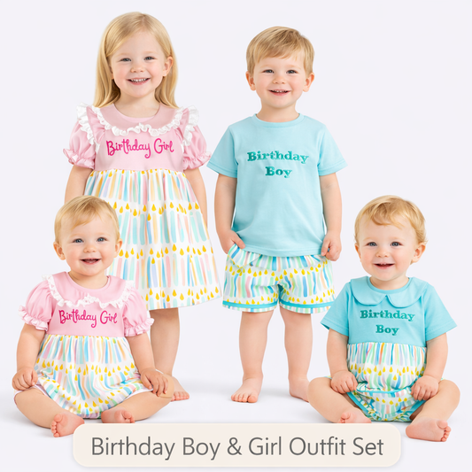 Kids Spring Summer Brithday Embroidery Candle Sibling Set