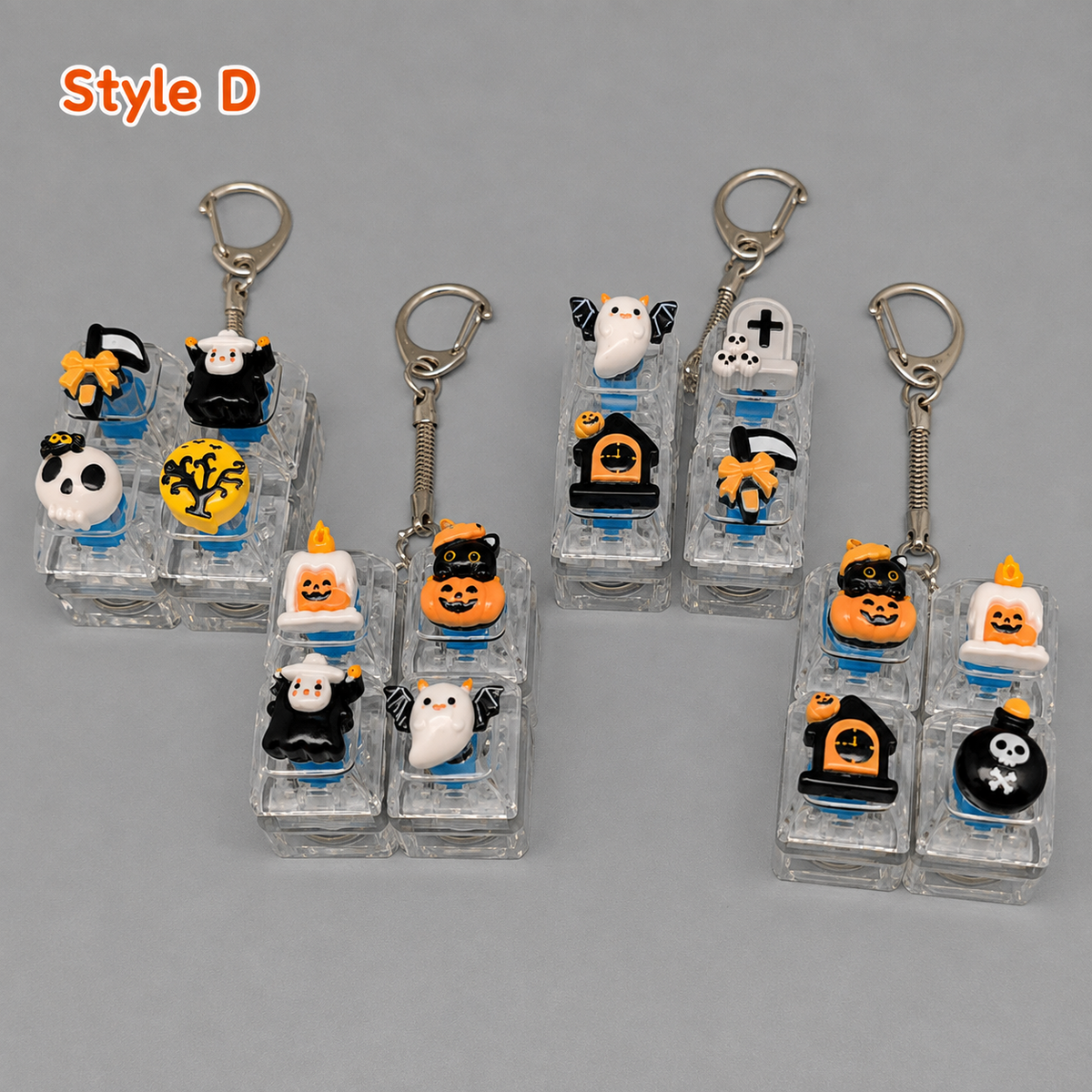 Halloween Fidget Keycap Pressing Stress Relief Keychain with Cute Holiday Charms