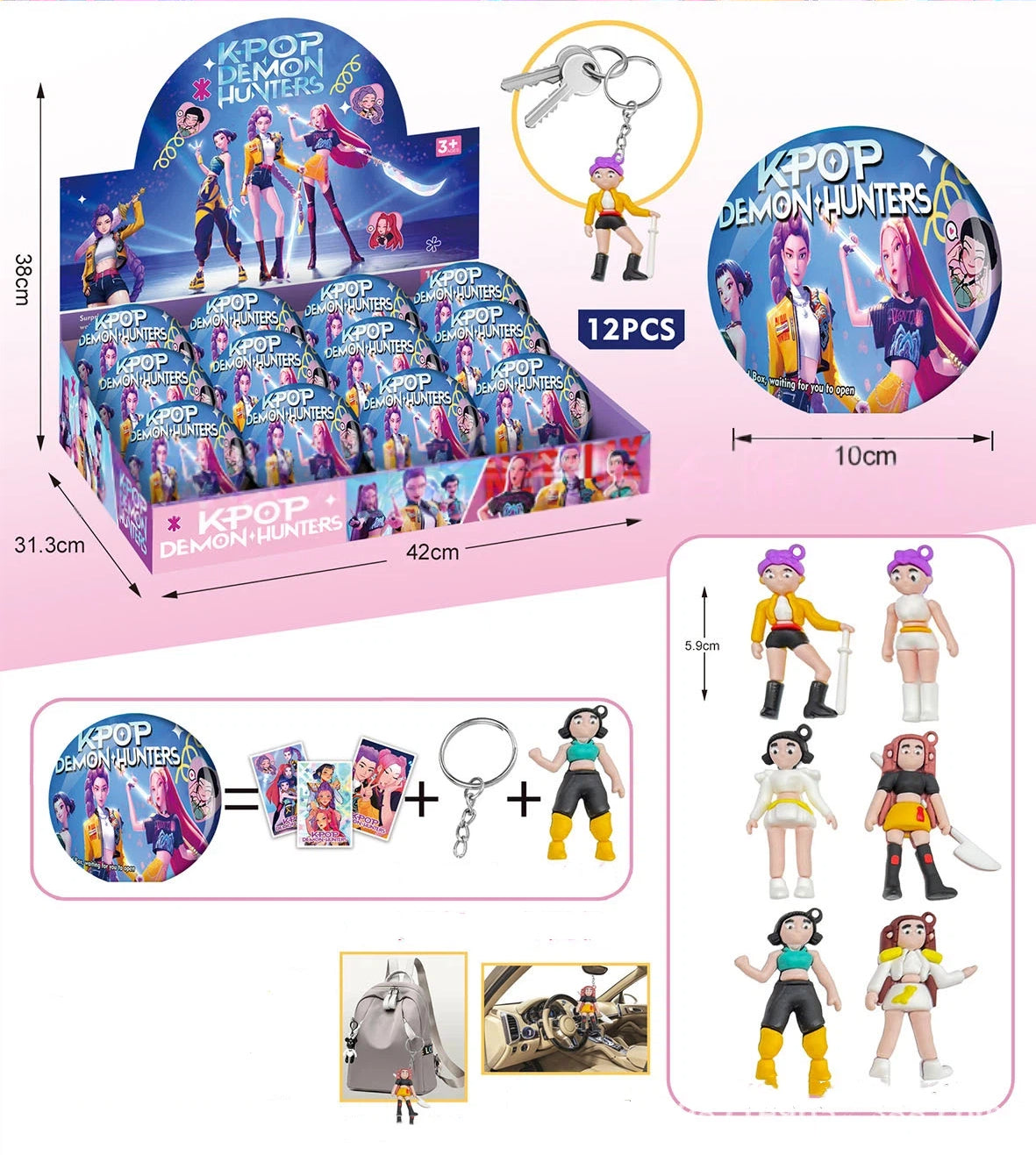 Cartoon Blind Capsule Toy Box Set of 12, Surprise Collectible Figures & Keychains