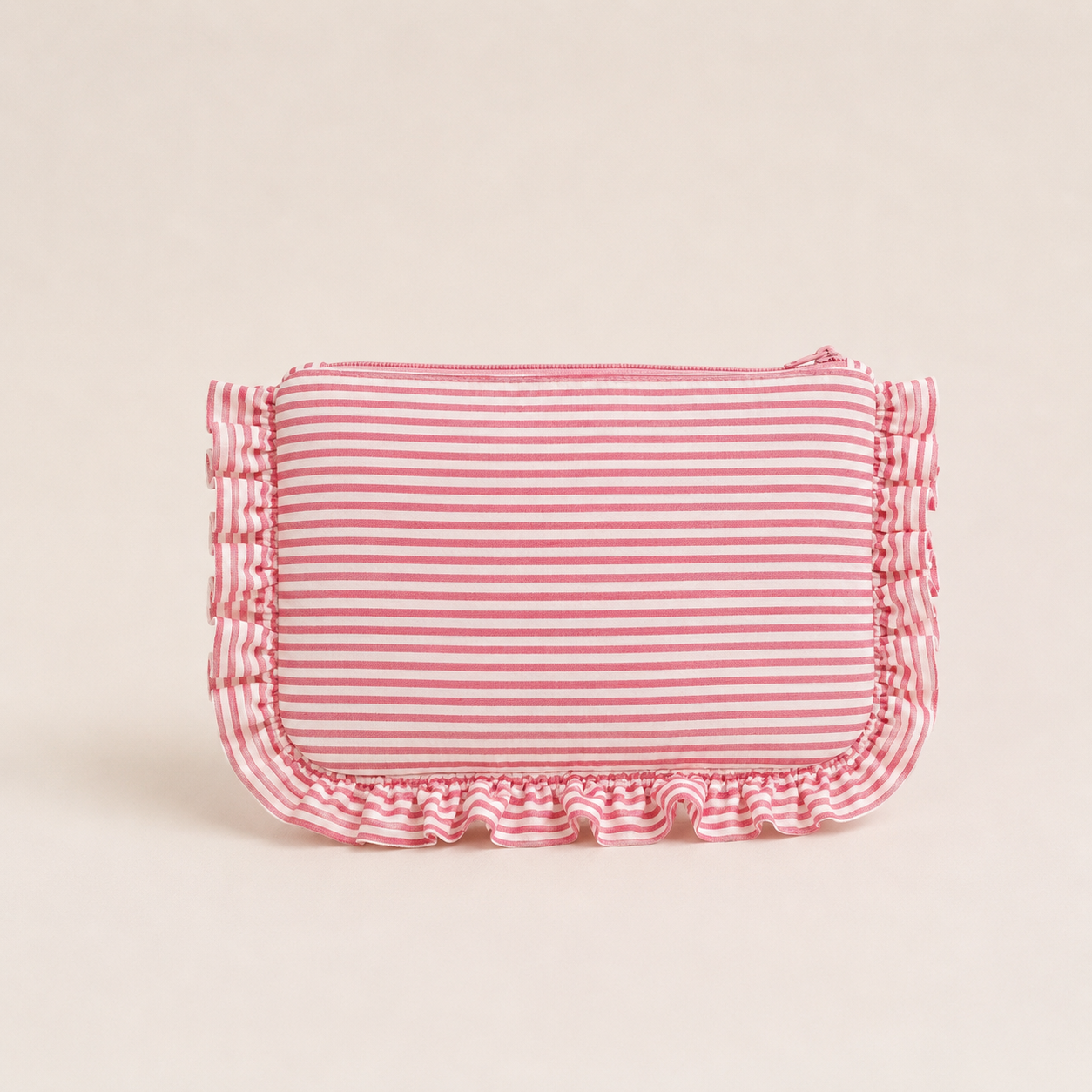 Striped Ruffle Cosmetic Bag – Toiletry & Travel Pouch