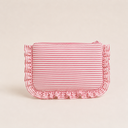 Striped Ruffle Cosmetic Bag – Toiletry & Travel Pouch