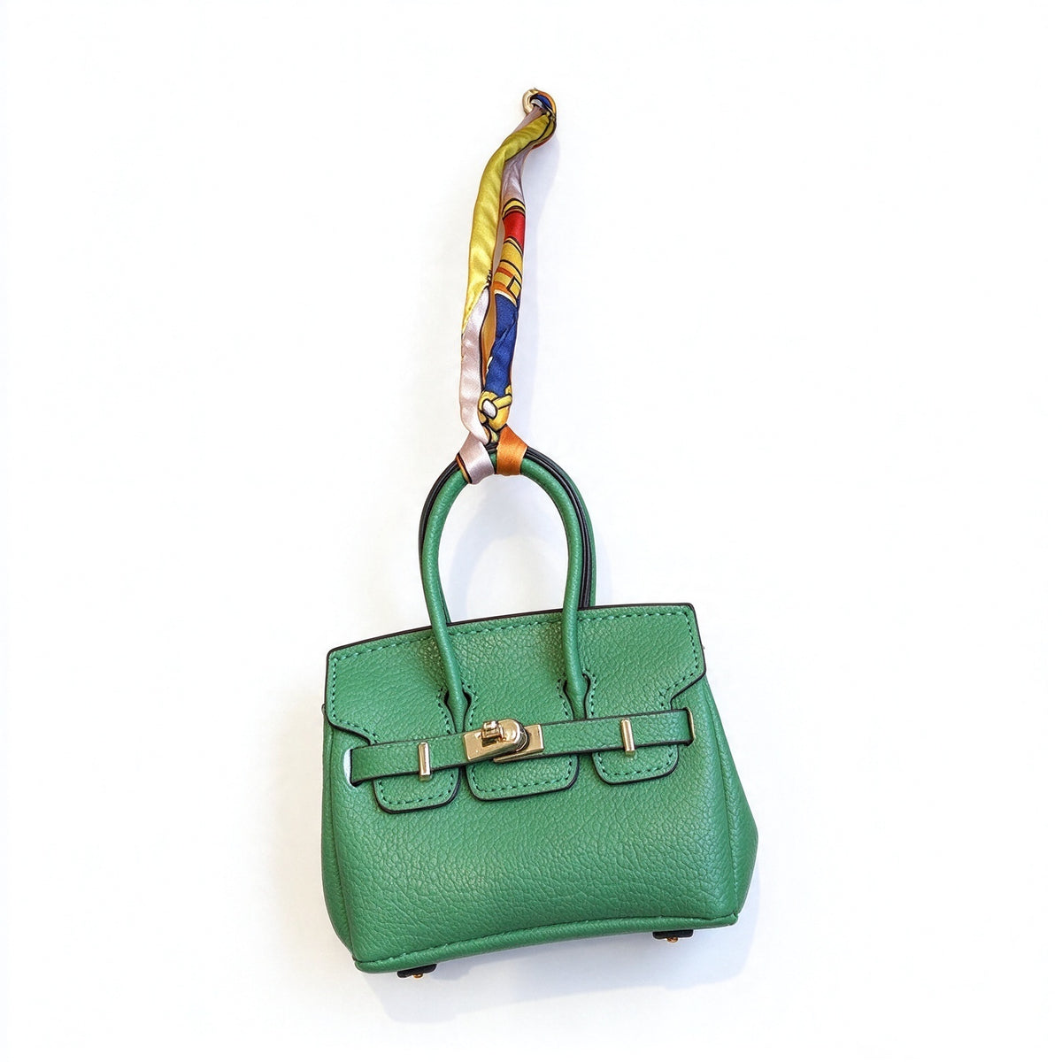 Mini Top Handle Lock Bag Handbag Charm with Scarf – Faux Leather Coin Purse