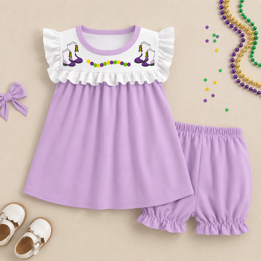 Girls Fall Embroidered Ruffle Dress & Bloomer Set – Highland Cow and Mardi Gras Boutique Outfits