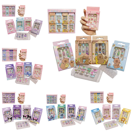 Kids Cute Cartoon Press On Nails Colorful Character Nail Art Sets