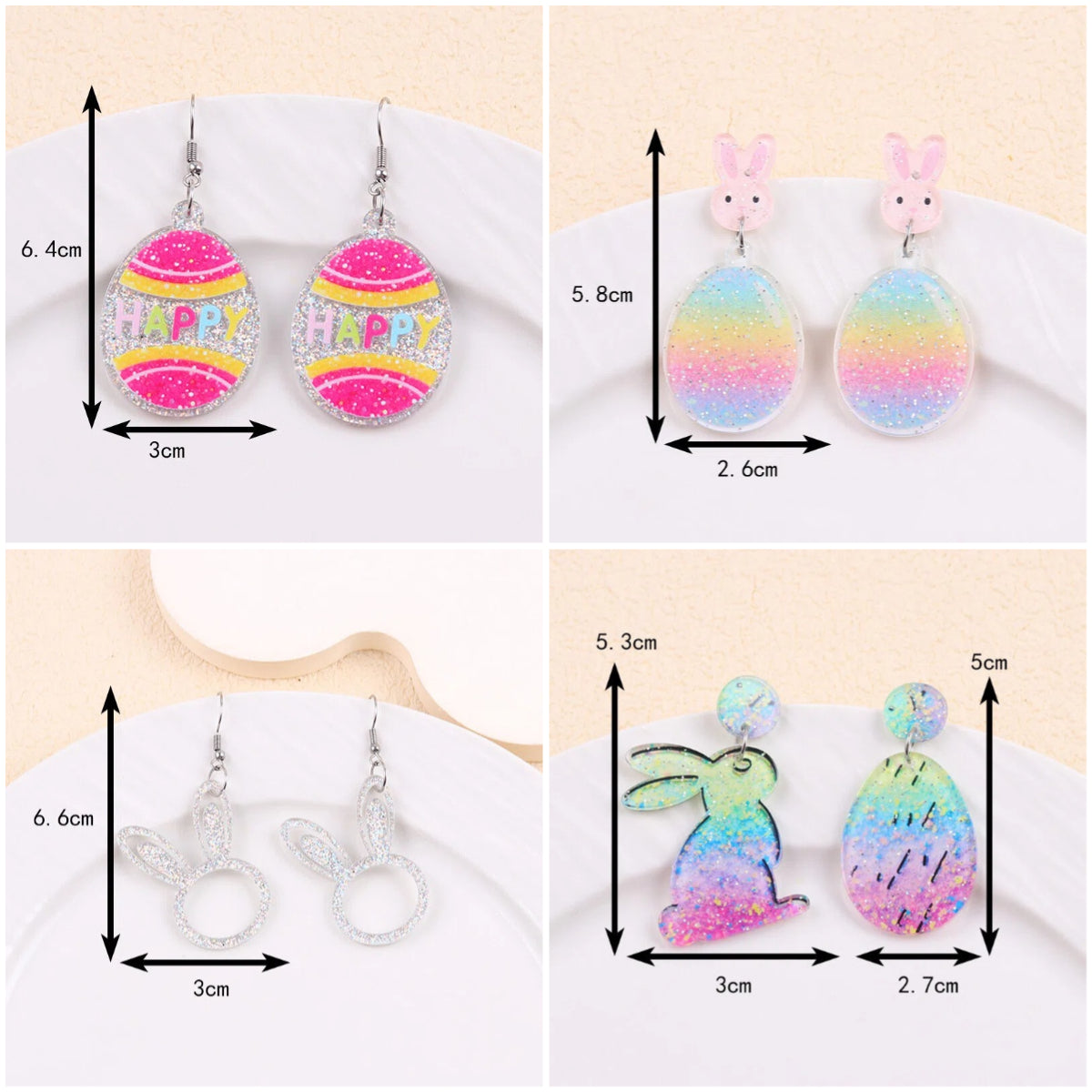 Easter Asymmetrical Bunny & Egg Acrylic Stud Earrings Creative Mismatch Ear Jewelry
