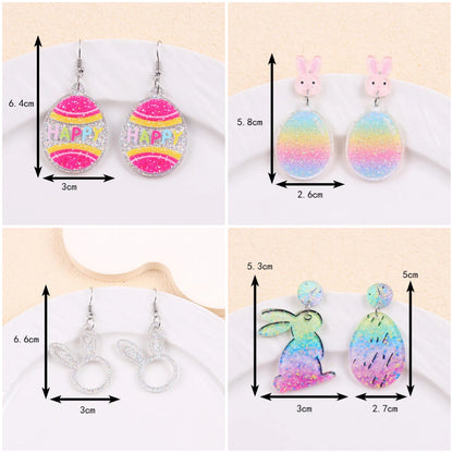 Easter Asymmetrical Bunny & Egg Acrylic Stud Earrings Creative Mismatch Ear Jewelry