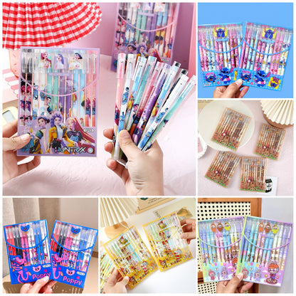 K-Pop Demon Hunters Erasable Gel Pen Set Black Ink 12pcs Cartoon Stationery