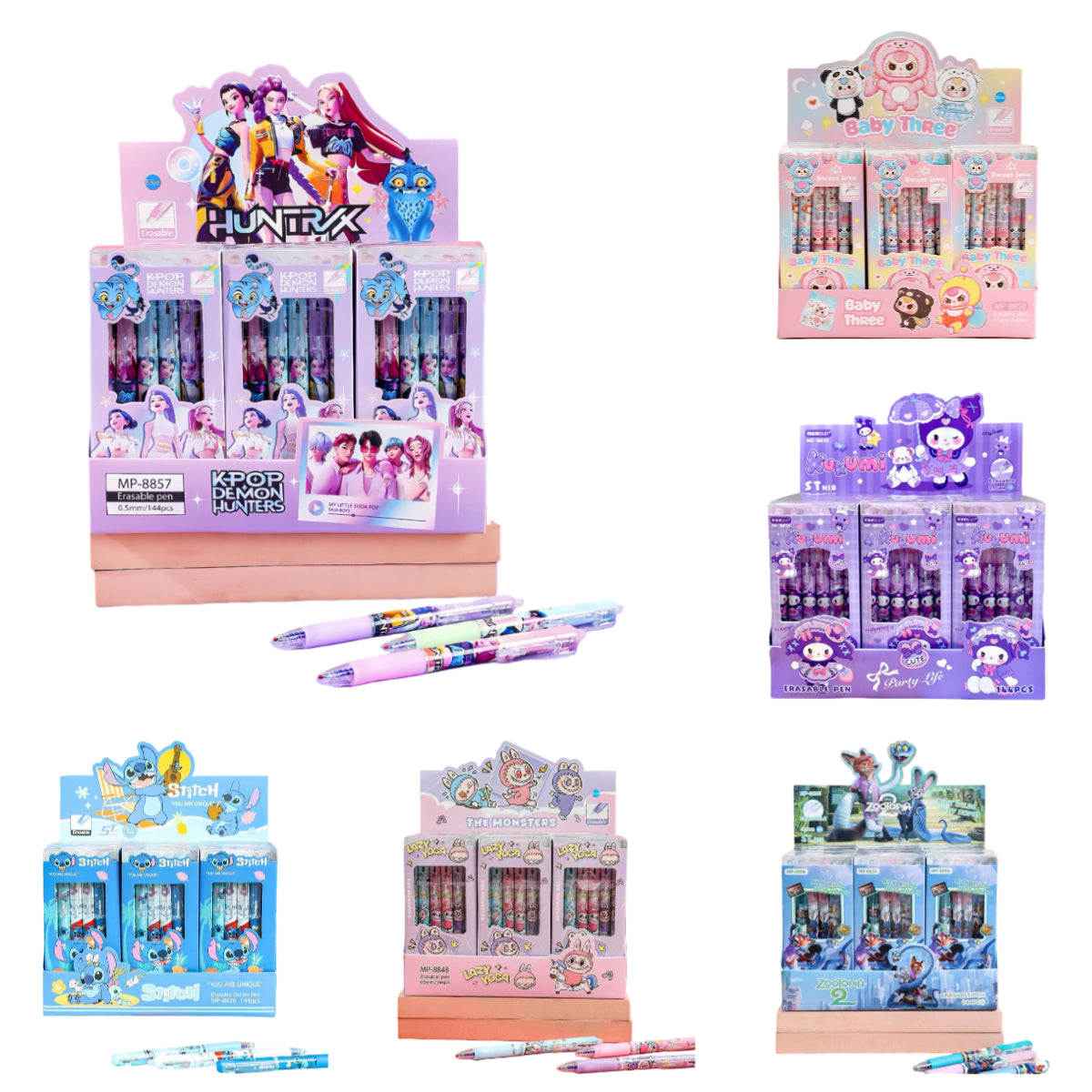 K-Pop Demon Hunter Cartoon Charactor Click Erasable Gel Pens 0.5mm Ink Set of 12 Stationery