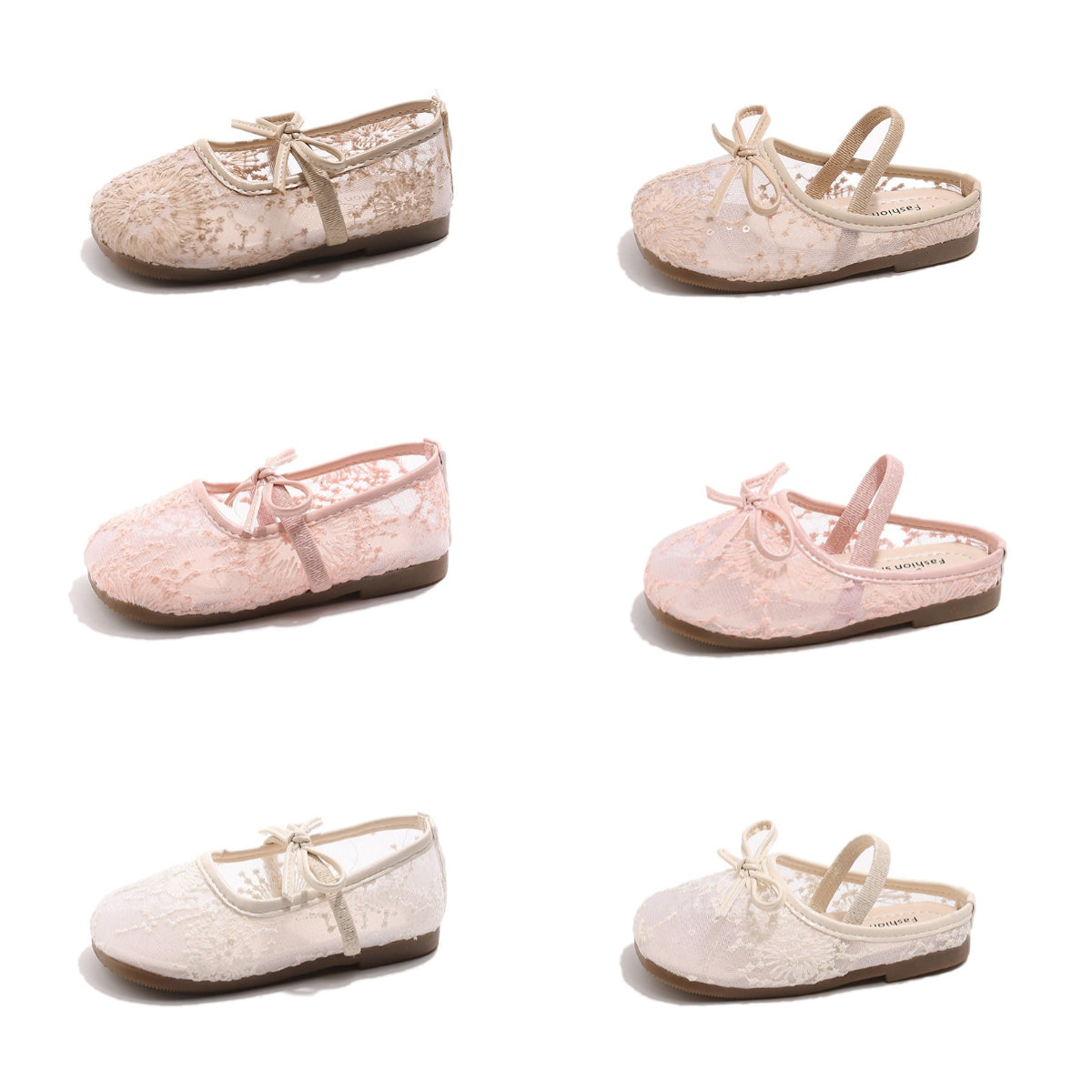 Girls Lace Bow Ballet Flats – Elastic Strap Dress Shoes & Backless Slippers