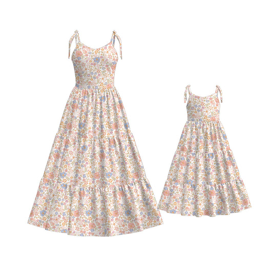 Mommy and Me Summer Floral Print Soft Slip Maxi Dress