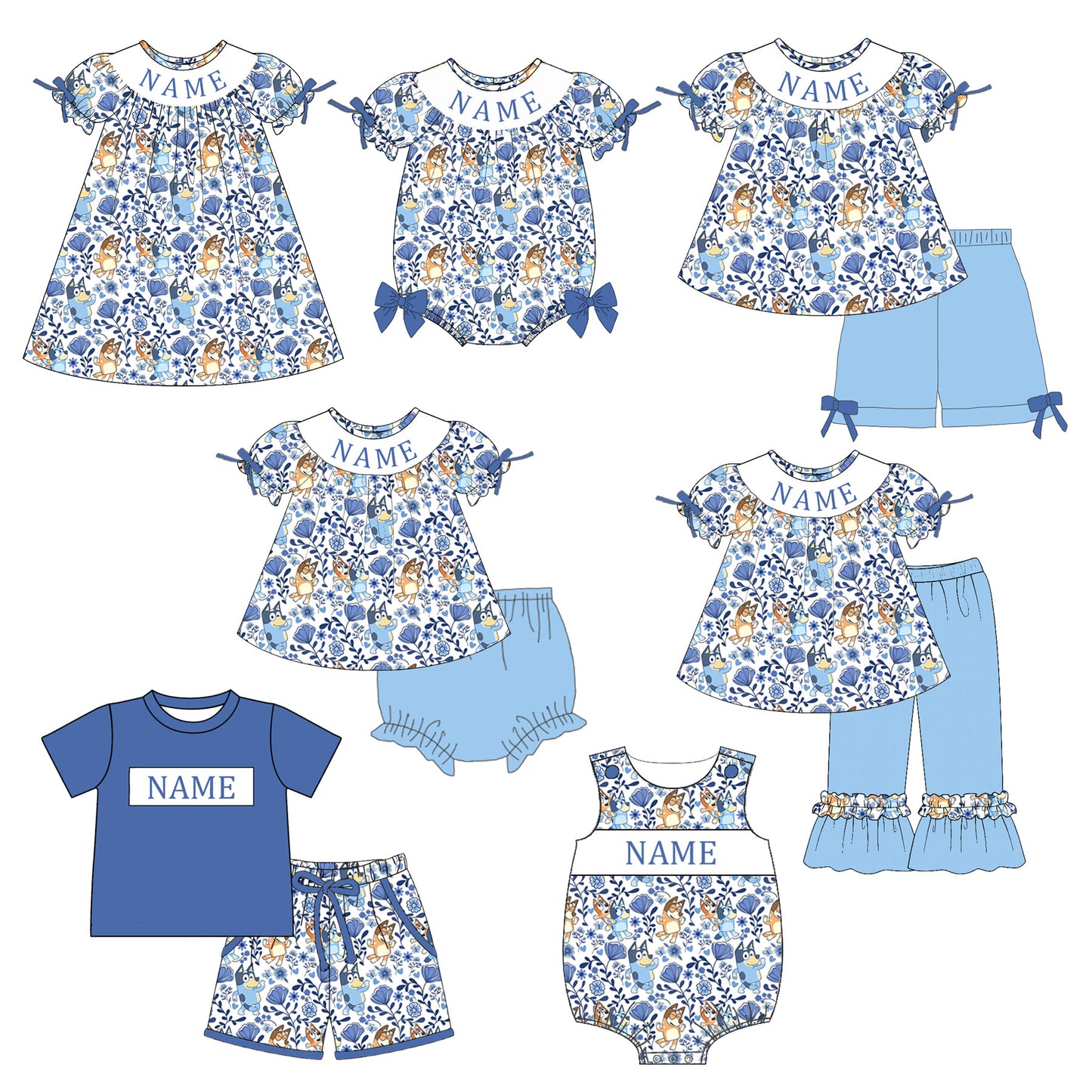 Smocked Embroidery Custom Name Baby & Kids Clothing Bluey Collection