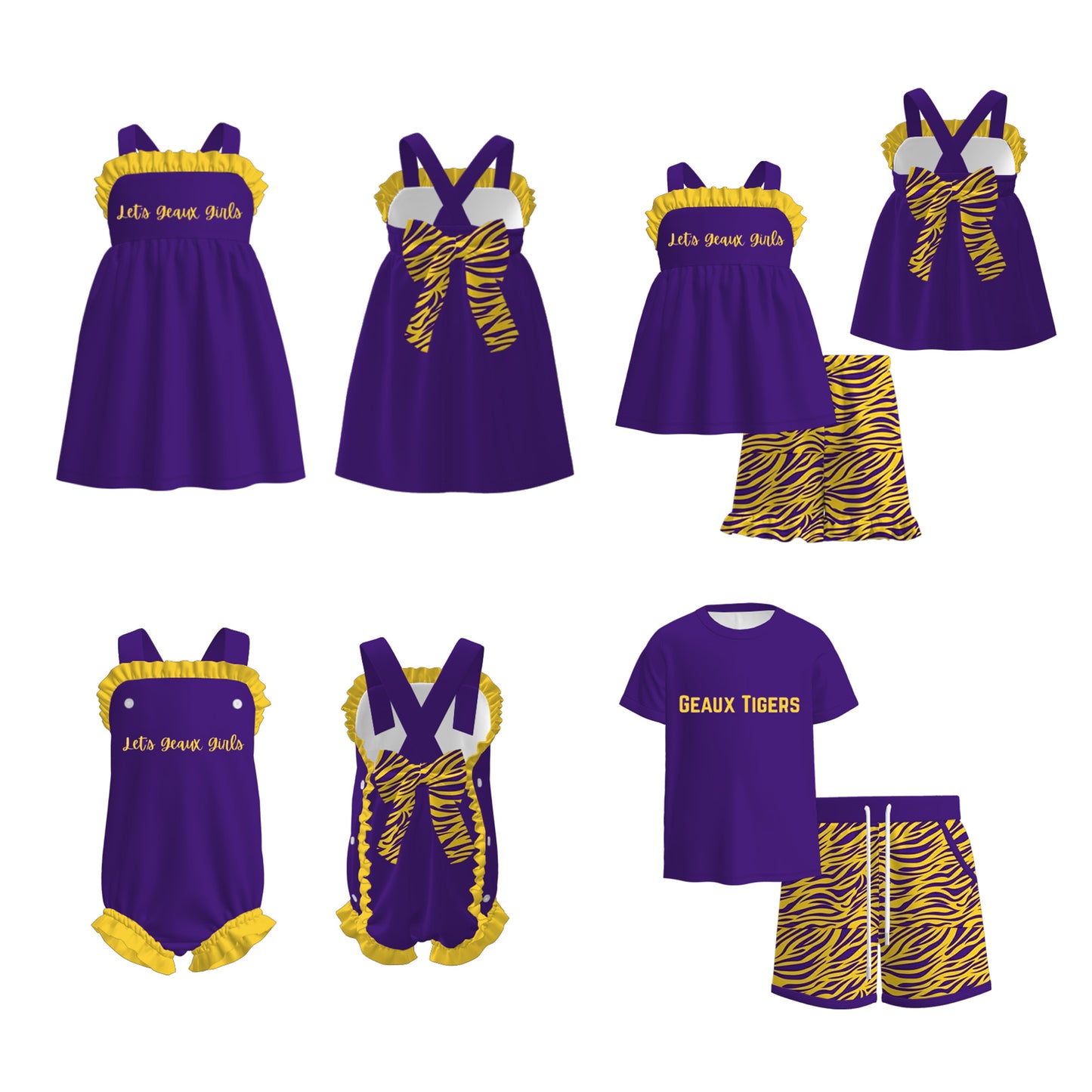 Kids Purple Yellow Embroidery Animal Print Fashion Collection