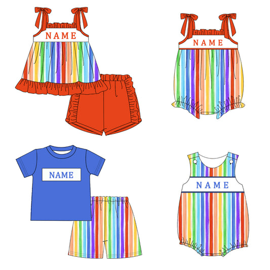 Sibling Summer Kids Rainbow Custom Name Short Set & Romper