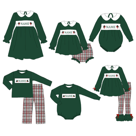 Personalized Christmas Smocked Embroidery Family Matching Outfits – Custom Name Holiday Clothing for Girls, Boys & Baby