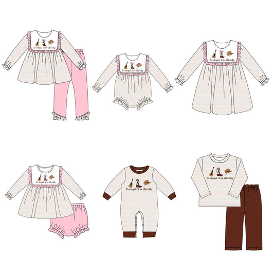 Kids Western Embroidered Outfit Set – Guitar, Boots & Cowboy Hat Design
