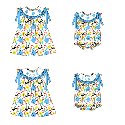 Summer Cartoon Oswald Smocked Embroidery Collection | Personalized Name Dresses & Rompers