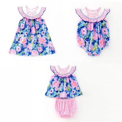 Sweet Blooms for Little Ones – Personalized Name Smocked Floral Set