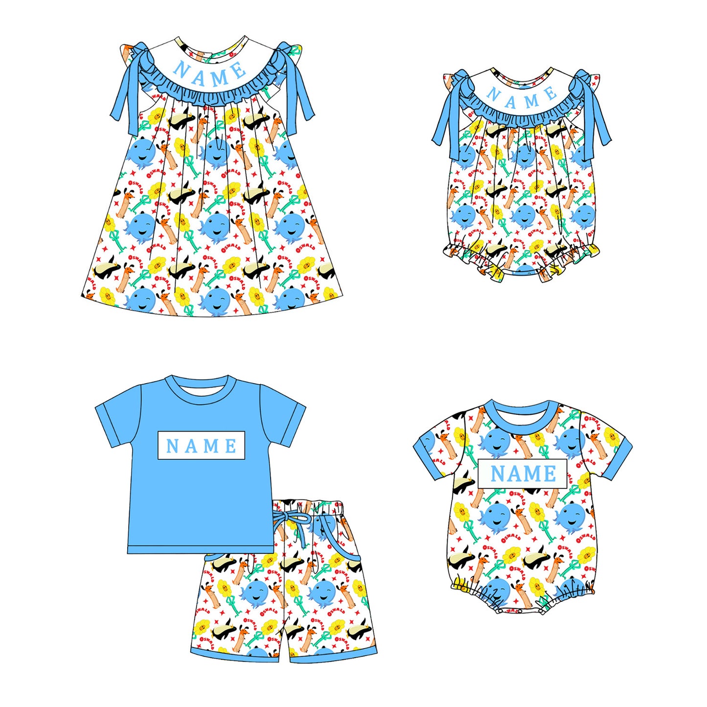Summer Oswald Smocked Embroidery Outfit | Personalized Name Collection