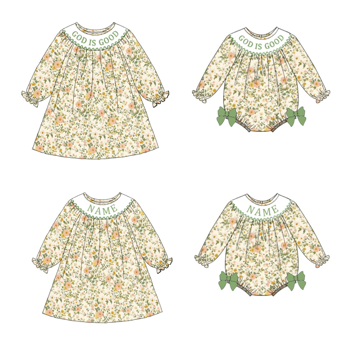 Fall/Winter Custom Name Embroidered Smocked Dress & Romper