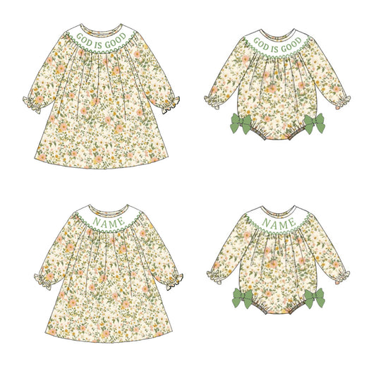 Fall/Winter Custom Name Embroidered Smocked Dress & Romper