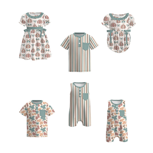 Kids Fall Autumn Pumpkin Striped Camo Dress Romper Top