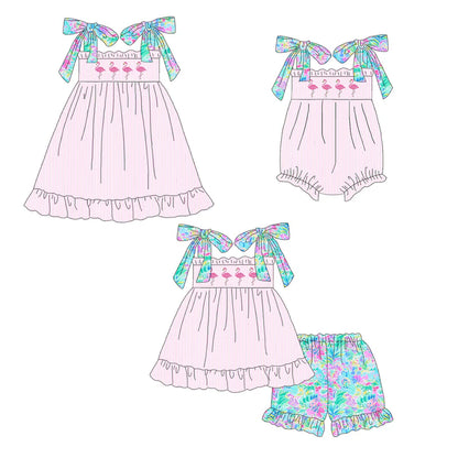 Siblings Girls Summer Flamingo Print Matching Clothes
