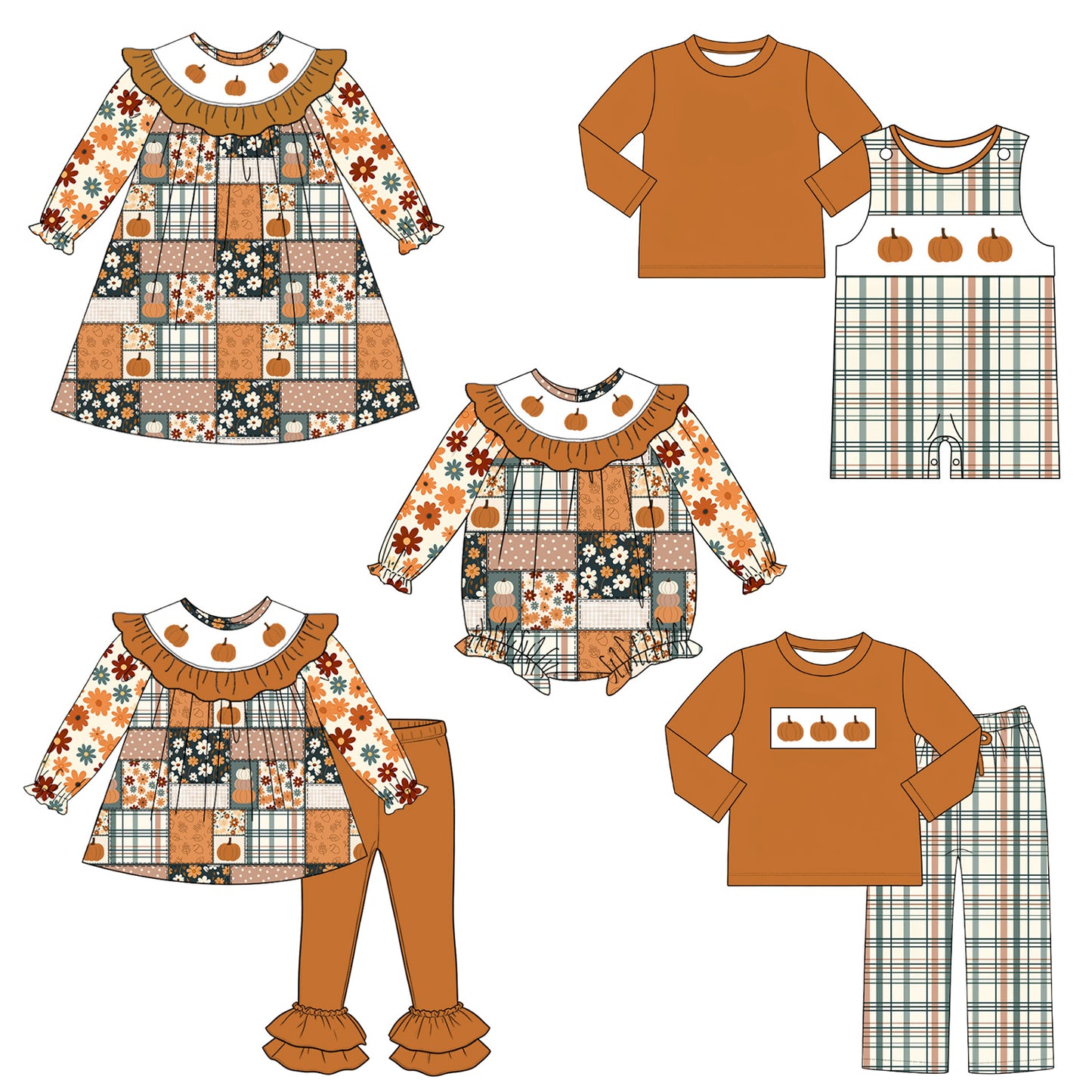 Girls Smocked Embroidery Collection | Boutique Pumpkin Patch Dress, Bubble Romper & Fall Outfit Set | Thanksgiving Toddler Clothing