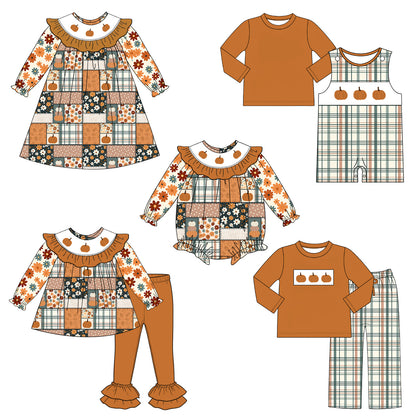 Girls Smocked Embroidery Collection | Boutique Pumpkin Patch Dress, Bubble Romper & Fall Outfit Set | Thanksgiving Toddler Clothing