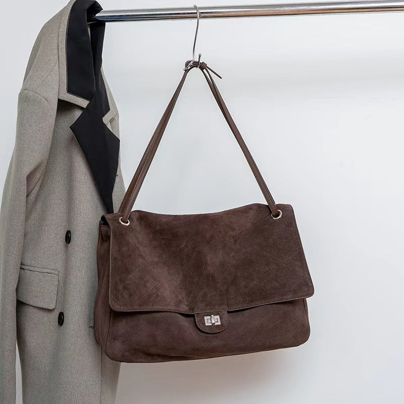 Slouchy Flap Shoulder Bag in Leather or Suede