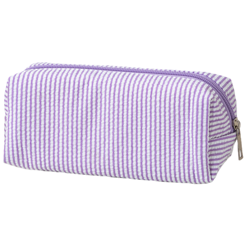 Seersucker Striped Makeup Pouch Travel Toiletry Bag Pencil Case