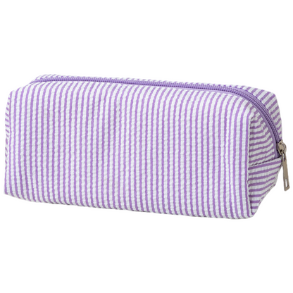 Seersucker Striped Makeup Pouch Travel Toiletry Bag Pencil Case