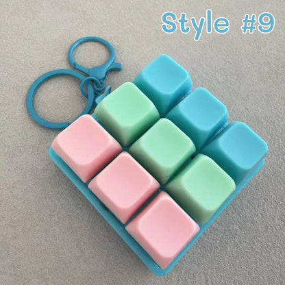 Finger Press Button Cube Squishy Keyboard Keychain Stress Relief Toy