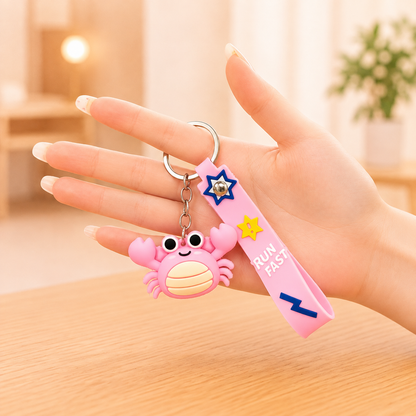 Cute Ocean Friends Silicone Keychain Set – Crab, Shell & Shark, 4-Piece Color Set