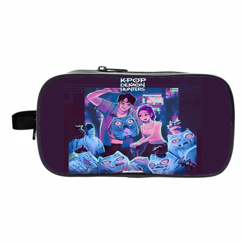 K-Pop Demon Hunters Pencil Case Large Capacity Double-Layer Student Pen Bag Trendy Stationery Organizer