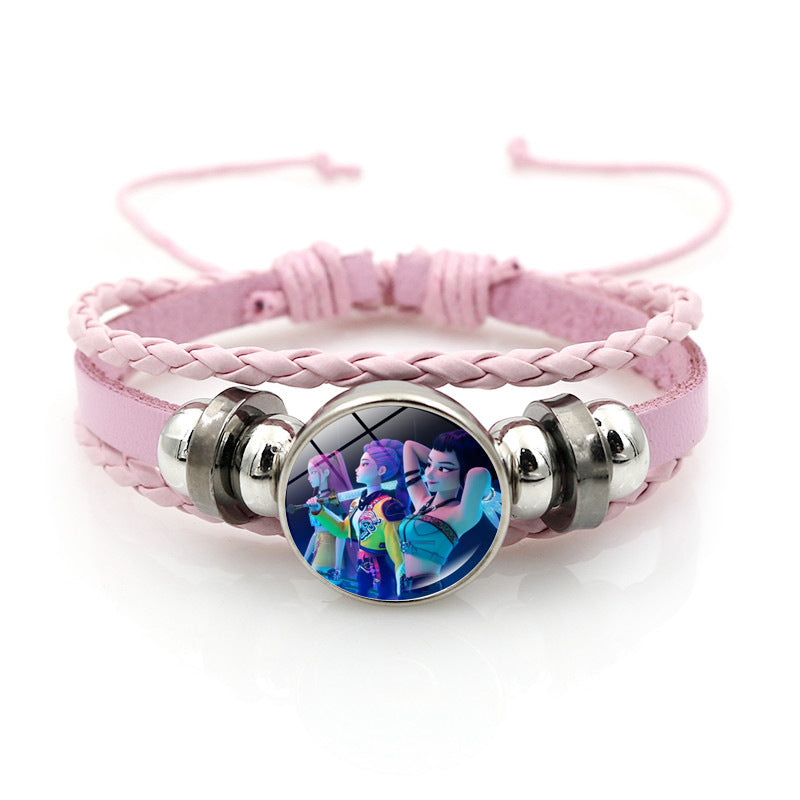 K-POP Demon Hunters & Gaza Boy Group Bracelet Adjustable Braided Leather Fan Jewelry Available in 3 Colors