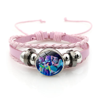 K-POP Demon Hunters & Gaza Boy Group Bracelet Adjustable Braided Leather Fan Jewelry Available in 3 Colors