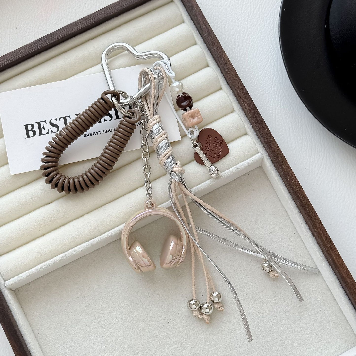 Headphone Music Bag Charm Keychain with Tassel & Beads