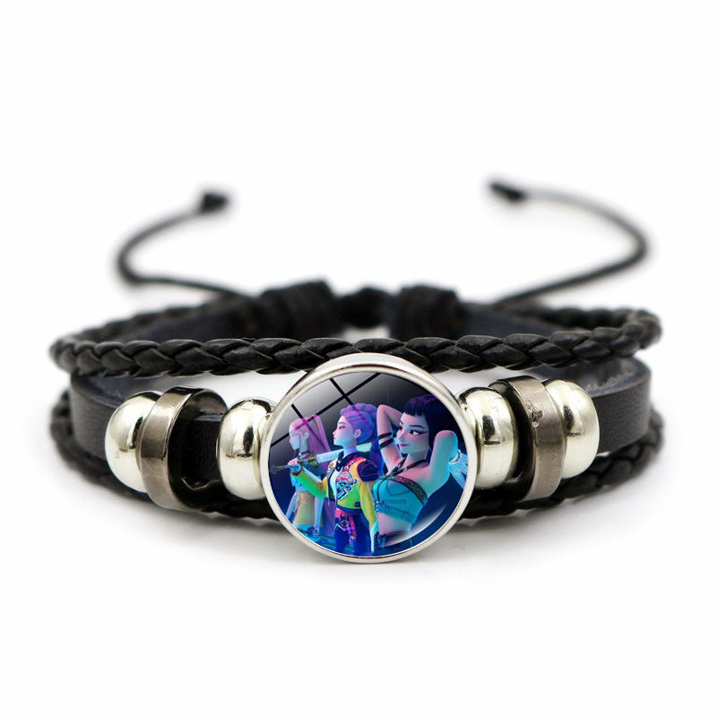 K-POP Demon Hunters & Gaza Boy Group Bracelet Adjustable Braided Leather Fan Jewelry Available in 3 Colors