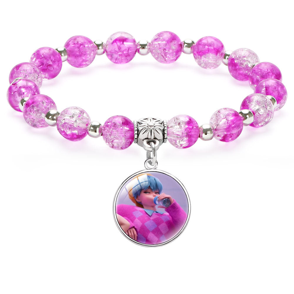 New Design K-Pop Demon Hunters Beaded Charm Bracelet with Gemstone Ice-Cracked Style