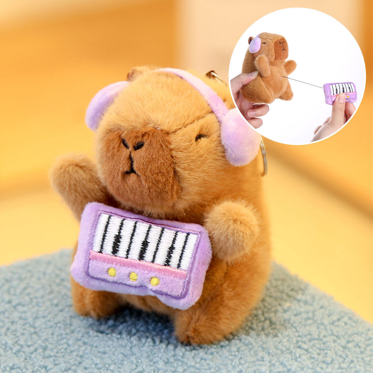 Interactive Capybara Plush Keychain – Pull-String Wiggling Bag Charm