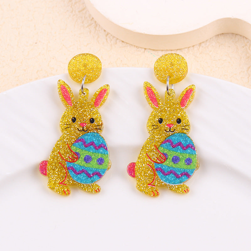 Easter Asymmetrical Bunny & Egg Acrylic Stud Earrings Creative Mismatch Ear Jewelry