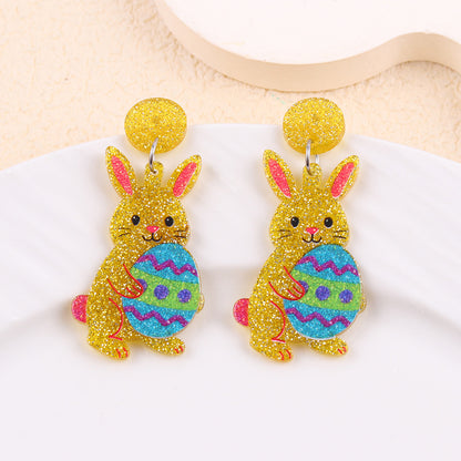 Easter Asymmetrical Bunny & Egg Acrylic Stud Earrings Creative Mismatch Ear Jewelry
