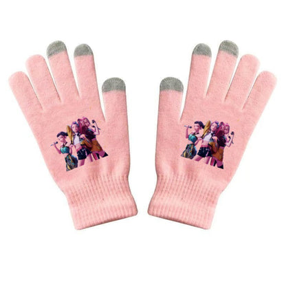 K-Pop Demon Hunters Kids Gloves for Boys and Girls Warm Dopamine Style Knitted Printed Gloves for Fall and Winter