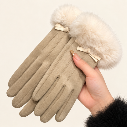 Women’s Touchscreen Winter Gloves with Faux Rabbit Fur Cuffs & Warm Fleece Lining