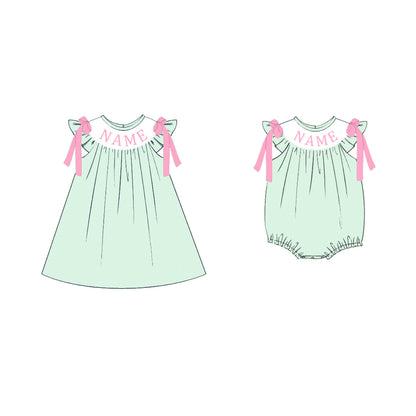 Summer Green Plaid Custom Name Embroidery Smock Outfits