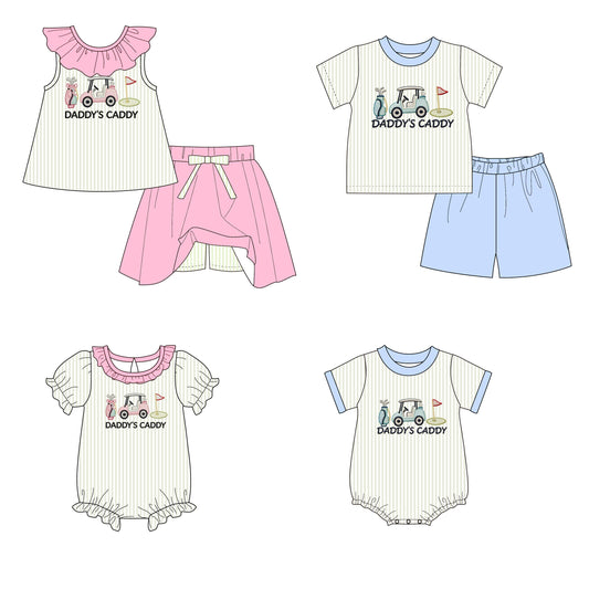 “Daddy’s Caddy” Embroidered Kids Summer Outfit Collection – Golf-Themed Boutique Sets & Rompers