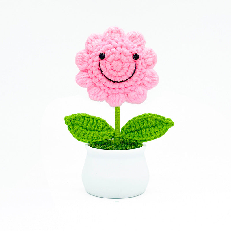 Handmade Crochet Sunflower &Smiley Face Colorful Yarn Knitted Flower Gift (Single Stem)