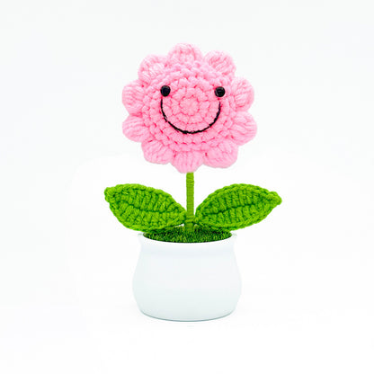 Handmade Crochet Sunflower &Smiley Face Colorful Yarn Knitted Flower Gift (Single Stem)