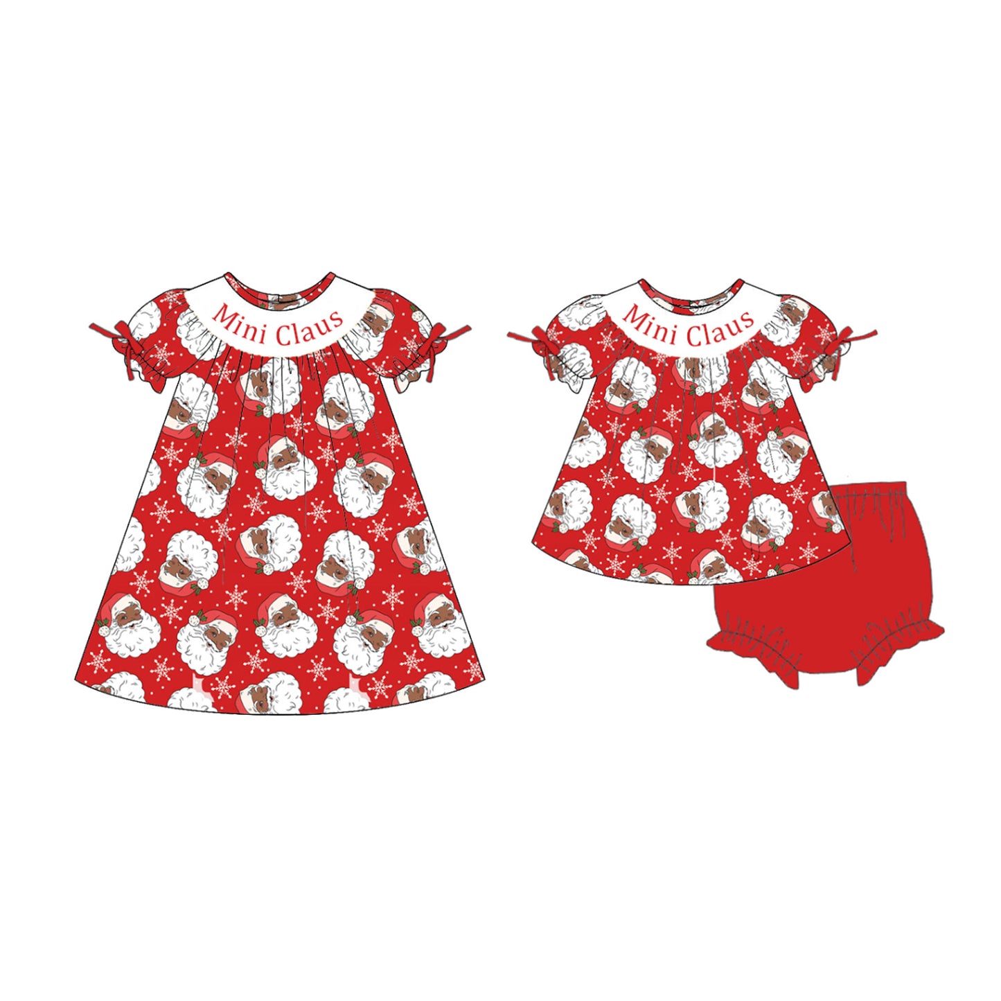 Girls Christmas Santa"Mini Claus" Smock Embroidery Collection Outfit