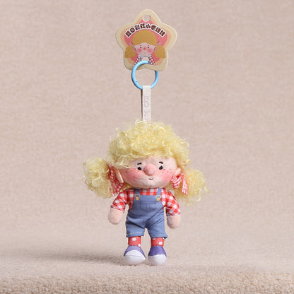 Curly Hair Plush Doll Bag Charm – Cute Character Keychain